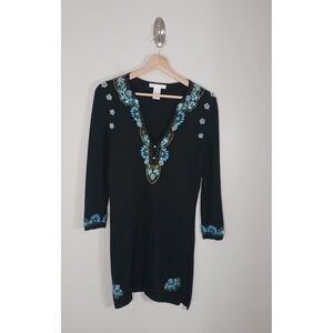 Boho Western Beaded Wool Cashmere Blend Women's Sweater Design History Size M